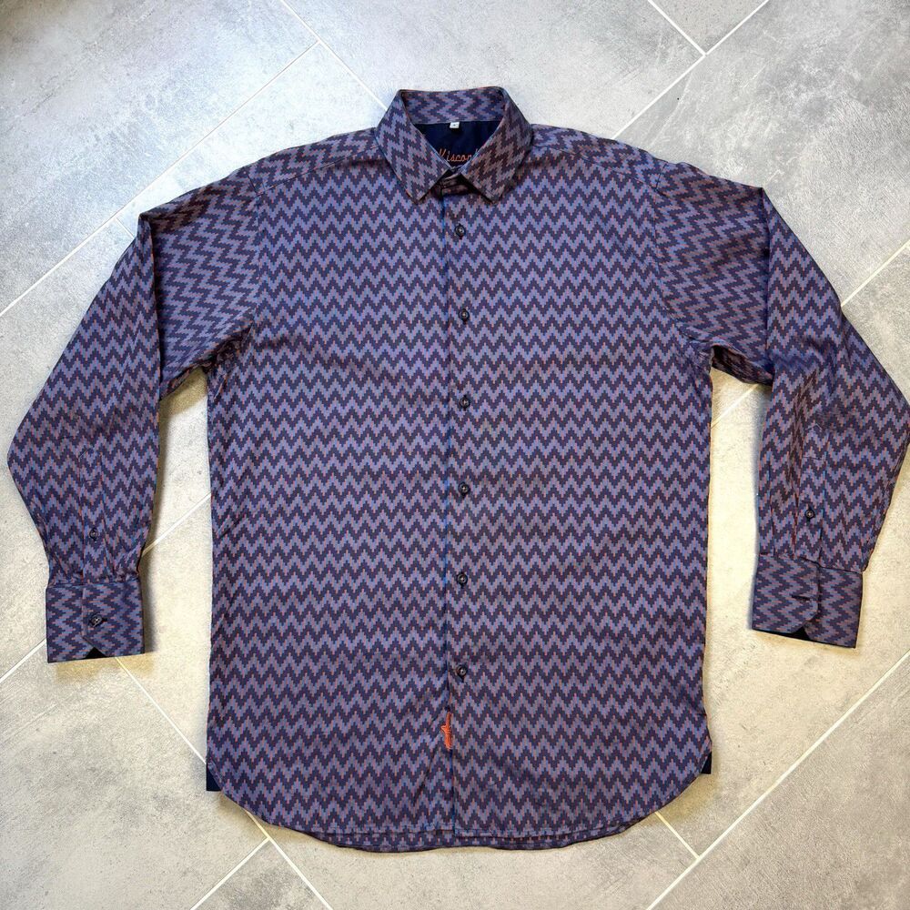 Visconti Black Mens S Chevron Abstract Geometric Aztec Button Shirt Portugal